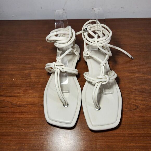 Marc Fisher Falina White Strappy Sandals Square Toe & Lace-Up Size 7.5M *FLAWS* - Picture 9 of 16